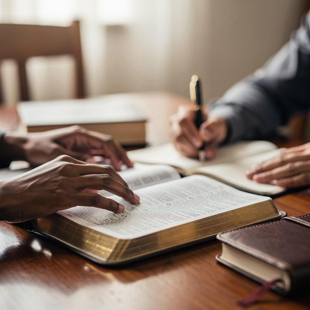 Macedonia Missionary Baptist Church SD community members engaged in Bible study and small group discussion in San Diego